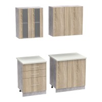 Σύνθεση κουζίνας Festa III pakoworld μελαμίνη σε sonoma απόχρωση και πάγκο σε ανοιχτό γκρι 140x60x85εκ