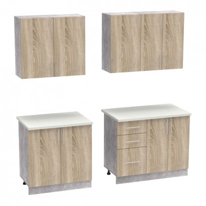 Σύνθεση κουζίνας Festa V pakoworld μελαμίνη σε sonoma απόχρωση και πάγκο σε ανοιχτό γκρι 180x60x85εκ