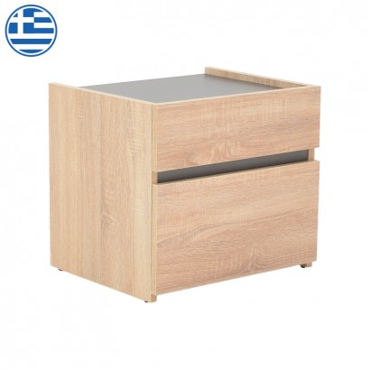Κομοδίνο Comcie pakoworld σε φυσικό με γκρι απόχρωση 50x42x45.5εκ