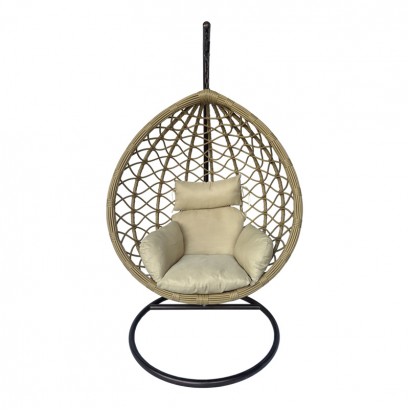 Κούνια φωλιά με βάση Lyere pakoworld μέταλλο καφέ-pe rattan σε μπεζ απόχρωση 120x108x195εκ