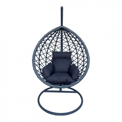 Κούνια φωλιά με βάση Lyere pakoworld μέταλλο ανθρακί pe rattan σε γκρι απόχρωση 120x108x195εκ