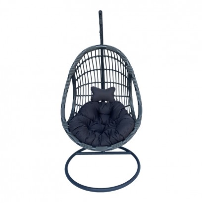 Κούνια φωλιά με βάση Cungo pakoworld μέταλλο ανθρακί pe rattan σε γκρι απόχρωση 125x105x195εκ