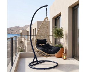 Κούνια φωλιά με βάση Soleil pakoworld μέταλλο μαύρο- pe rattan φυσικό με μαύρο μαξιλάρι 120x95x195εκ Κούνια φωλιά με βάση Soleil pakoworld μέταλλο μαύρο- pe rattan φυσικό με μαύρο μαξιλάρι 120x95x195εκ