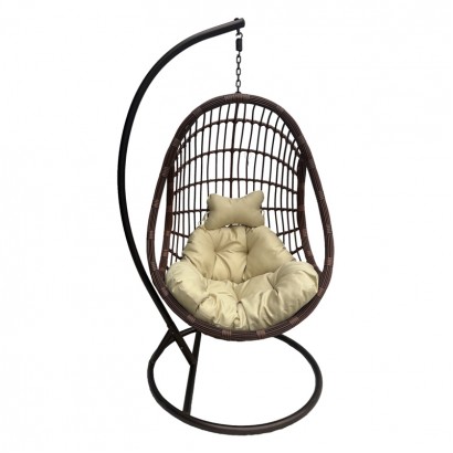 Κούνια φωλιά με βάση Cungo pakoworld μέταλλο καφέ- pe rattan καφέ με μπεζ μαξιλάρι 125x105x195εκ