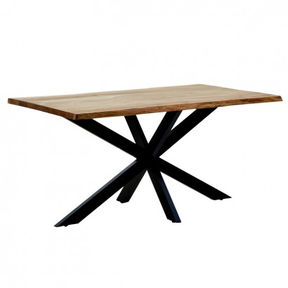 Τραπέζι Lenoua pakoworld μασίφ ξύλο ακακίας πάχους 3.7-4εκ σε φυσική απόχρωση με μαύρα μεταλλικά πόδια 180x90x76εκ