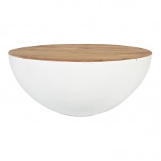 Τραπέζι σαλονιού Coffelty Inart μασίφ ξύλο ακακίας - λευκό μέταλλο Φ90x40εκ