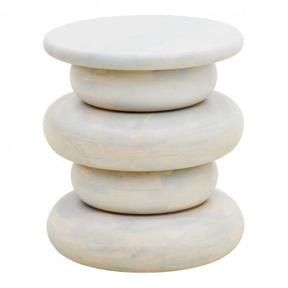 Βοηθητικό τραπέζι Circena pakoworld μασίφ μάνγκο ξύλο λευκό Φ40x45εκ