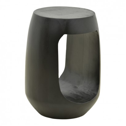 Βοηθητικό τραπέζι Lenora pakoworld μασίφ μάνγκο ξύλο μαύρο Φ33x45εκ