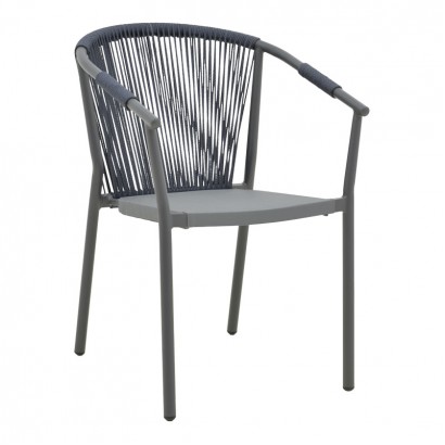 Πολυθρόνα στοιβαζόμενη Convince pakoworld γκρι αλουμίνιο-pe rattan ανθρακί-textilene σε γκρι απόχρωση 56x63x82εκ