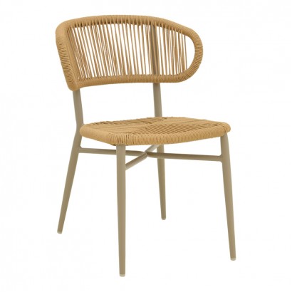 Καρέκλα στοιβαζόμενη Agus pakoworld αλουμίνιο καφέ-pe rattan σε φυσική απόχρωση 55x63x77εκ