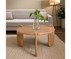 Τραπέζι σαλονιού Earten pakoworld μασίφ ξύλο ακακίας σε φυσική απόχρωση Φ80x40εκ