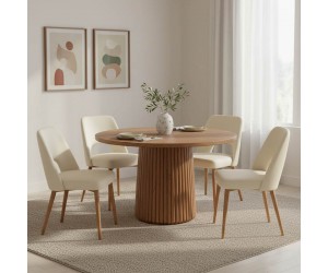 Τραπέζι Tully pakoworld μασίφ ξύλο ακακίας σε καρυδί απόχρωση Φ120x75εκ