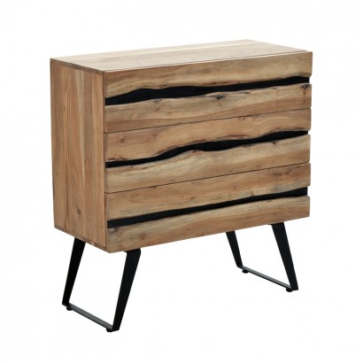 Συρταριέρα Imena pakoworld μασίφ ξύλο Acacia σε φυσικό απόχρωση με μαύρα μεταλλικά πόδια 80x38x86,5εκ