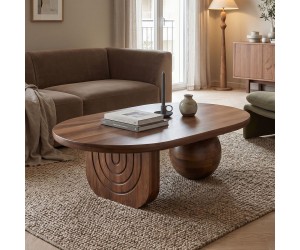 Τραπέζι σαλονιού Kane pakoworld μασίφ ξύλο ακακίας καρυδι 110x72x38εκ