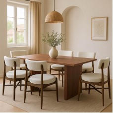 Τραπεζαρία Eleganza-Raudi pakoworld σετ 7τεμ mdf σε καρυδί-εκρού απόχρωση 180x99x75.8εκ