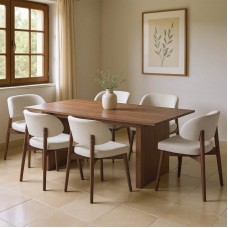 Τραπεζαρία Eleganza-Siena pakoworld σετ 7τεμ mdf σε καρυδί-εκρού απόχρωση 180x99x75.8εκ