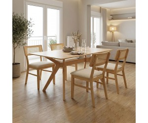 Τραπεζαρία Raffles pakoworld σετ 5τεμ rubberwood με pe rattanσε φυσική απόχρωση 150x90x76εκ Τραπεζαρία Raffles pakoworld σετ 5τεμ rubberwood με pe rattanσε φυσική απόχρωση 150x90x76εκ