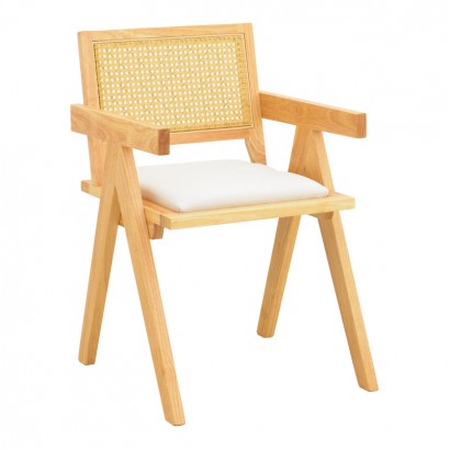 Πολυθρόνα Winslow pakoworld rubberwood σε φυσική απόχρωση-ύφασμα λευκό 51x54x80εκ
