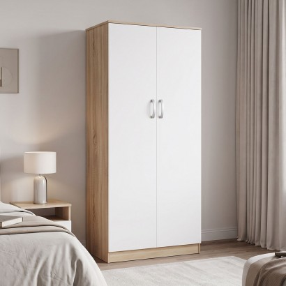 Ντουλάπα δίφυλλη Athos pakoworld σε sonoma-λευκή απόχρωση 80x42x180εκ Ντουλάπα δίφυλλη Athos pakoworld σε sonoma-λευκή απόχρωση 80x42x180εκ
