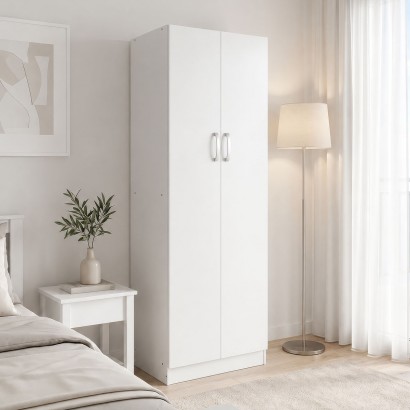 Ντουλάπα δίφυλλη Athos pakoworld σε λευκή απόχρωση 60x42x180εκ