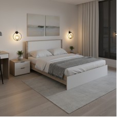 Κρεβάτι Athos pakoworld σε sonoma-λευκό απόχρωση 160x200εκ