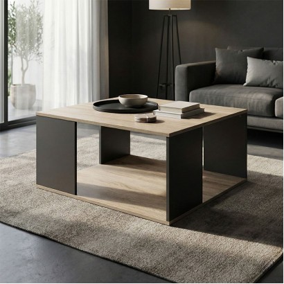 Τραπέζι σαλονιού Zelegan pakoworld sonoma-ανθρακί 90x90x44.5εκ