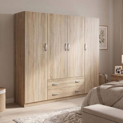Ντουλάπα τετράφυλλη με 2 συρτάρια Alvia pakoworld sonoma 200x51x180εκ Ντουλάπα τετράφυλλη με 2 συρτάρια Alvia pakoworld sonoma 200x51x180εκ