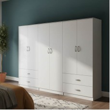 Ντουλάπα εξάφυλλη Athos pakoworld λευκή 240x42x180εκ