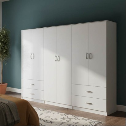 Ντουλάπα εξάφυλλη Athos pakoworld λευκή 240x42x180εκ Ντουλάπα εξάφυλλη Athos pakoworld λευκή 240x42x180εκ