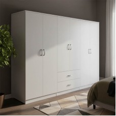 Ντουλάπα εξάφυλλη Athos I pakoworld λευκή 240x42x180εκ