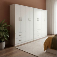 Ντουλάπα οχτάφυλλη Athos pakoworld λευκή 241x42x181εκ