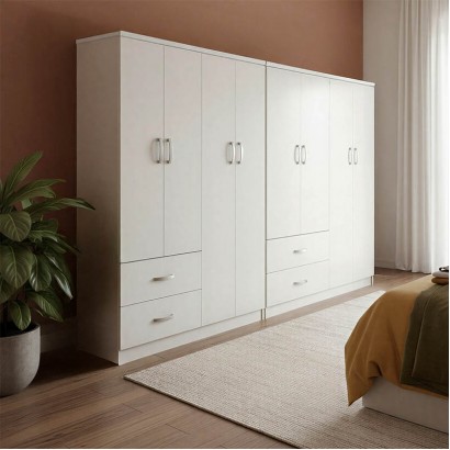 Ντουλάπα οχτάφυλλη Athos pakoworld λευκή 241x42x181εκ