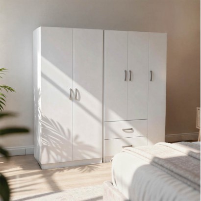 Ντουλάπα πεντάφυλλη Athos I pakoworld λευκή 170x42x180εκ