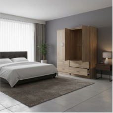 Ντουλάπα τετράφυλλη με συρτάρια Athos pakoworld sonoma 160x42x180εκ