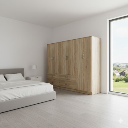 Ντουλάπα εξάφυλλη Athos pakoworld sonoma 240x42x180εκ