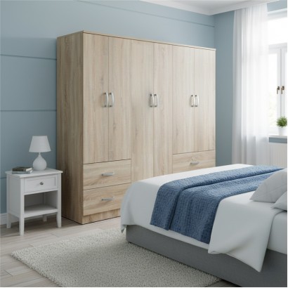 Ντουλάπα εξάφυλλη Athos pakoworld Sonoma 200.5x42x180εκ