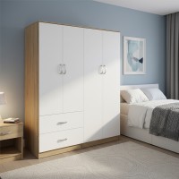 Ντουλάπα τετράφυλλη Athos pakoworld sonoma-λευκό 160x42x180εκ Ντουλάπα τετράφυλλη Athos pakoworld sonoma-λευκό 160x42x180εκ
