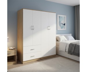 Ντουλάπα τετράφυλλη Athos pakoworld sonoma-λευκό 160x42x180εκ