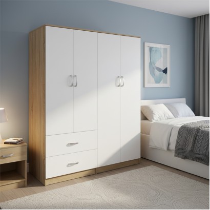 Ντουλάπα τετράφυλλη Athos pakoworld sonoma-λευκό 160x42x180εκ Ντουλάπα τετράφυλλη Athos pakoworld sonoma-λευκό 160x42x180εκ
