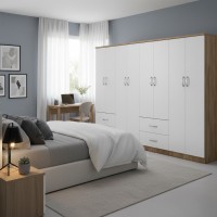 Ντουλάπα οχτάφυλλη Athos pakoworld sonoma-λευκή 241x42x181εκ Ντουλάπα οχτάφυλλη Athos pakoworld sonoma-λευκή 241x42x181εκ