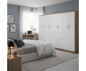 Ντουλάπα οχτάφυλλη Athos pakoworld sonoma-λευκή 241x42x181εκ