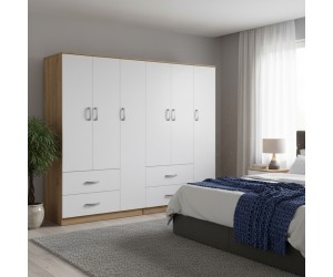 Ντουλάπα εξάφυλλη Athos pakoworld sonoma-λευκό 180x42x180εκ