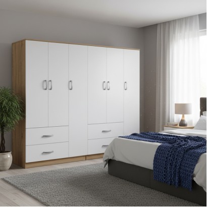 Ντουλάπα εξάφυλλη Athos pakoworld sonoma-λευκό 180x42x180εκ