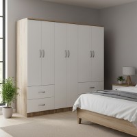 Ντουλάπα εξάφυλλη Athos pakoworld Sonoma-λευκό 200.5x42x180εκ Ντουλάπα εξάφυλλη Athos pakoworld Sonoma-λευκό 200.5x42x180εκ