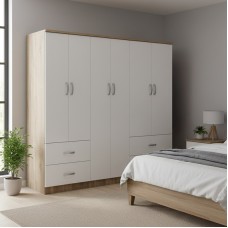 Ντουλάπα εξάφυλλη Athos pakoworld Sonoma-λευκό 200.5x42x180εκ