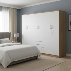 Ντουλάπα εξάφυλλη Athos Ι pakoworld sonoma-λευκό 200.5x42x180εκ