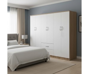 Ντουλάπα εξάφυλλη Athos Ι pakoworld sonoma-λευκό 200.5x42x180εκ