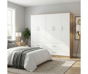 Ντουλάπα πεντάφυλλη Athos pakoworld sonoma-λευκό 170x42x180εκ