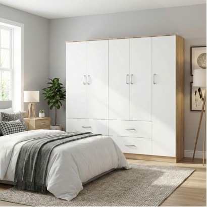 Ντουλάπα πεντάφυλλη Athos pakoworld sonoma-λευκό 170x42x180εκ