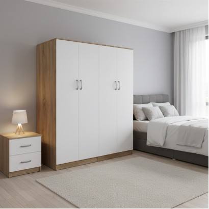 Ντουλάπα τετράφυλλη Athos Ι pakoworld sonoma-λευκό 160x42x180εκ